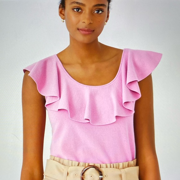 Ann Taylor Sweaters - NWT Ann Taylor Ruffle Scoop Neck Sweater Shell in Wild Lotus (Pink), size XXL